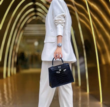 Girls' high-end handbag with crocodile pattern Kelly bag, mili second-generation genuine leather Kelly handbag, crossbody bag 2024