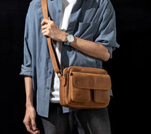 Slow Time Retro Handmade Crazy Horse Leather Crossbody Bag Men's Baotou Layer Leather Shoulder Bag Leather Backpack Casual Shoulder Bag