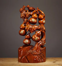 Pear wood carving, fortune, longevity, happiness, wealth, gourd ornaments, five blessings, redwood crafts, home decor, living room decoration