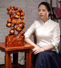 Pear wood carving, fortune, longevity, happiness, wealth, gourd ornaments, five blessings, redwood crafts, home decor, living room decoration