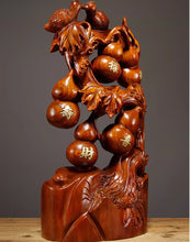 Pear wood carving, fortune, longevity, happiness, wealth, gourd ornaments, five blessings, redwood crafts, home decor, living room decoration