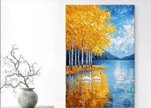 Thick texture Swan Lake Abstract Landscape Hand drawn Oil Painting Living Room Golden Ginkgo Tree Decorative Painting Entrance Hanging Painting