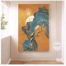 Large scale floor to ceiling murals in the living room of a new Chinese style villa, decorative paintings in the entrance hallway, modern high-end hanging paintings in the hallway