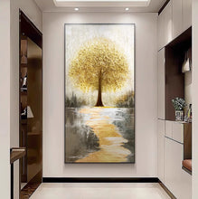 Dafen Village hand drawn oil painting, abstract and high-end feeling, entrance hall hanging painting, corridor corridor, wealth tree texture painting, mural painting