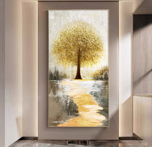 Dafen Village hand drawn oil painting, abstract and high-end feeling, entrance hall hanging painting, corridor corridor, wealth tree texture painting, mural painting
