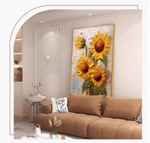 Sunflower living room decoration painting, high-end feeling, light luxury, grand atmosphere, sofa background, wall hanging painting, entrance texture painting, floor painting