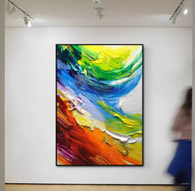 Hand drawn oil painting, modern three-dimensional black and white orange waves, abstract living room sofa, background wall, entrance texture decoration painting