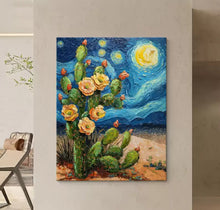 Van Gogh Starry Sky Cactus Flower Living Room Wall Decoration Painting Hand drawn Oil Painting World Famous Painting Entrance Hanging Painting Mural Painting