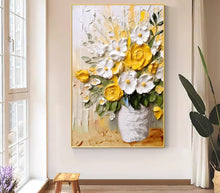 Advanced hand drawn living room decoration painting, cream style floral oil painting, abstract art, sofa background wall, floor to ceiling hanging painting