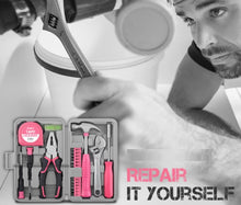 Hisspec Home Toolbox Hardware Wrench Screwdriver Pliers Daily Home Multi functional Repair Pink Set