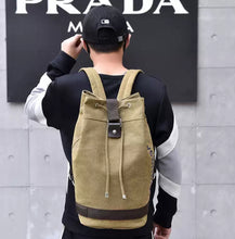 Canvas backpack men's drawstring large capacity bucket bag college student backpack men's cylindrical sports hiking travel backpack