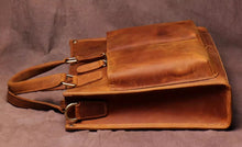 Vintage cowhide men's handbag, business briefcase, genuine leather computer bag, handmade mailman bag, crazy horse leather shoulder bag