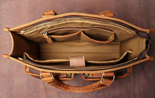 Vintage cowhide men's handbag, business briefcase, genuine leather computer bag, handmade mailman bag, crazy horse leather shoulder bag