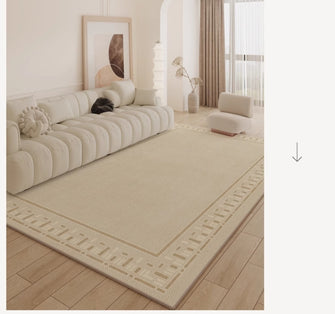Warm colored cream style carpet, living room light luxury high-end coffee table carpet, household erasable, no wash French minimalist bedroom floor mat