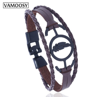 2018 Fashion bracelets men PU leather bracelet punk black brown Multilayer Braid Woven Bracelet Simple Man Bracelet Accessories