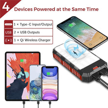 30000mAh Solar Power Bank with Camping Light Qi Wireless Charger For iPhone
