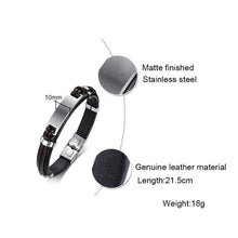 2023 European and American style stainless steel leather bracelet men's stainless steel leather black bracelet wristband engraved