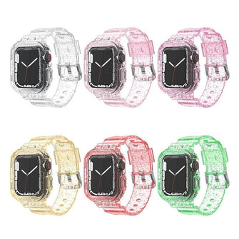 tpu 2 in 1 smart watch band case for apple series 7 6 5 4 3 shiny bling glitter watch band strap with watch case