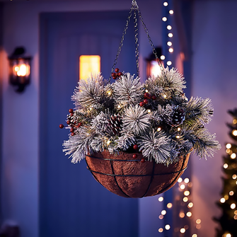 🎄Pre-lit Artificial Snowy Christmas Hanging Basket