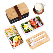 1200ml Plastic Microwave Safe portable insulated lunch food container set Bento Lunch Box Kids with bamboo lid for take away