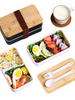 1200ml Plastic Microwave Safe portable insulated lunch food container set Bento Lunch Box Kids with bamboo lid for take away