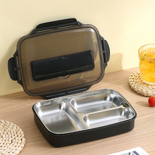 304 stainless steel square lunch box with cutlery, four-compartment lunch box, adult student lunch box