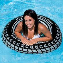 Boys' Tires Inflatable Swimming Ring Float Tube Raft for Men Women 2 Size Black Wheel Swim Circle with Handle Water Party Toys