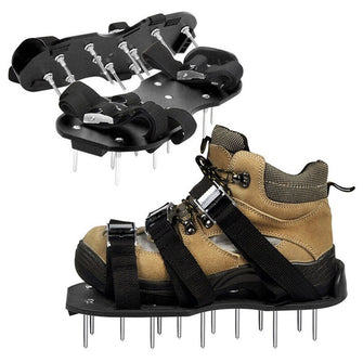 ELEG-Garden Lawn Aerator Shoes Sandal Aerating Spike Grass Pair Green Spiked Tool Loose Soil Shoes Black 30X13CM