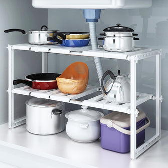Expandable Adjustable Under Sink Shelf Storage Shelf for Kitchen Bathroom Rack Space Saving Wardrobe Decorative Shelves utensils