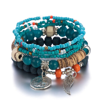 Explosion Style Fashion Color Bohemian Ethnic Style Bracelet Ladies Multi-layer Elastic Rice Bead Bracelet Jewelry