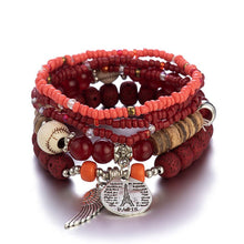 Explosion Style Fashion Color Bohemian Ethnic Style Bracelet Ladies Multi-layer Elastic Rice Bead Bracelet Jewelry