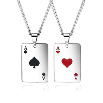 Fashion Titanium Steel Necklace Creative Playing Card Heart Spade A Heart Pendant Fashion Men and Women Jewelry