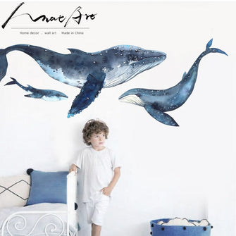 Fish Ocean Dolphin Watercolor Animal Wall Stickers Kids Room Watercolor Print Stickers Modern Nordic Home Decor Accessories DIY