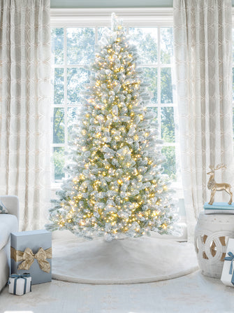 7.5' King Flock® Artificial Christmas Tree with 800 Warm White LED Lights