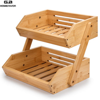 Fruit Basket 2 Tire Bamboo Storage Shelf Breathable Removable Food Container Kitchen Fresh Fruit Vegetable Accessories