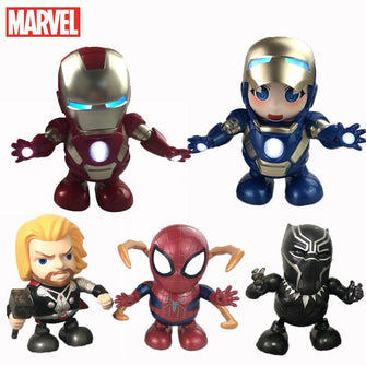 Marvel The Avengers Superhero Electronic Dancing Music Light Robot Toy Iron Man Spider-man Panther Doll For Children Boys Gift