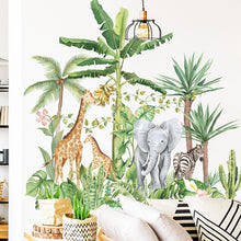 Removable Tropical Rainforest Green Plants Wall Stickers Zebra Giraffe Elephant Wall Sticker for Living Room Bedroom Decoration