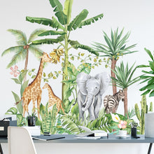 Removable Tropical Rainforest Green Plants Wall Stickers Zebra Giraffe Elephant Wall Sticker for Living Room Bedroom Decoration