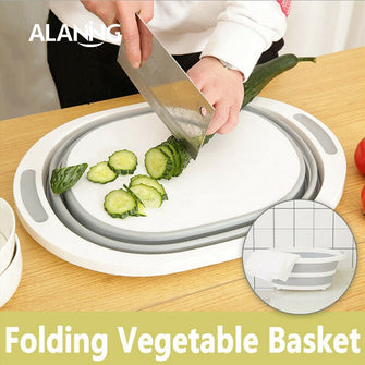 Round Chopping Cutting Board Folding Drain Basket MultiFunction 2 In 1 Foldable Silicone Cutting Board Kitchen Vegetable Storage