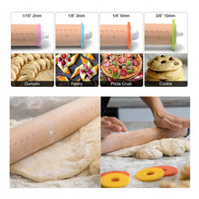 Solid Beech Wood Adjustable Roller Pin with 4 Removable Thickness Rings for Baking Pizza Cake Cookies