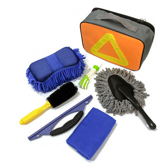 TiOODRE 7pcs Car Wash Cleaning Tool Kit Car Tire Wheel Brush Chenille Wash Sponge Microfiber Towel Cloths With With Storage Bag