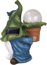 Carrying Magic Orb Garden Gnome Statue with Solar LED Lights