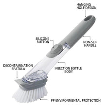 Refillable Liquid Cleaning Brush with Sponge Removable Brush Head Long Handle Plastic Cleaner Brush With Dish Soap Dispenser kit