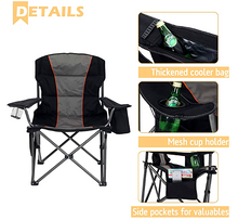 Oversize Padded Outdoor Chair with Cup Holder Storage and Cooler Bag