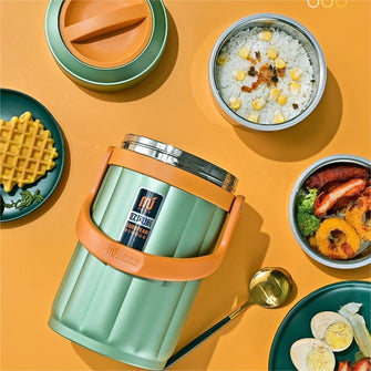 Portable 304 steel vacuum long-term thermal insulation lunch box, office worker, female, with rice pot, student, multi-layer rice bucket, one soup pot