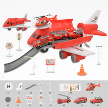 Kids freewheel educational plane storage fire truck car model toy with map