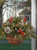 {🎅}Pre-lit Artificial Christmas Hanging Basket - Flocked with Mixed Decorations and White LED Lights - Frosted Berry