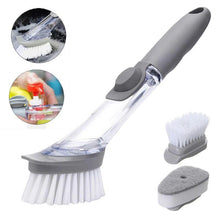 Refillable Liquid Cleaning Brush with Sponge Removable Brush Head Long Handle Plastic Cleaner Brush With Dish Soap Dispenser kit