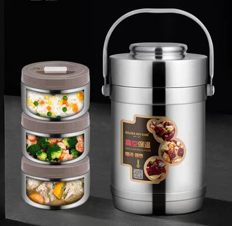 Gold key insulated lunch box barrel 304 stainless steel portable vacuum insulated barrel for office workers Multi-layer bento box