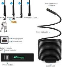 F150 WiFi Endoscope Camera 8mm 5m Hard cable Mini Camera HD1200P Waterproof Wifi Inspection Borescope for Android Iphone PC